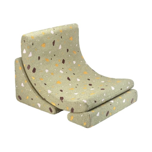 Fotoliu de copii verde cu tapițerie din țesătură bouclé/cu tapițerie din chenille Terrazzo Moon – Wigiwama