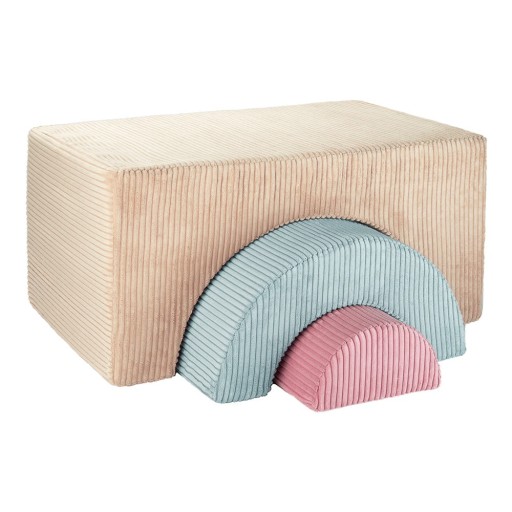 Puf de copii maro deschis cu tapițerie din catifea reiată Rainbow – Wigiwama