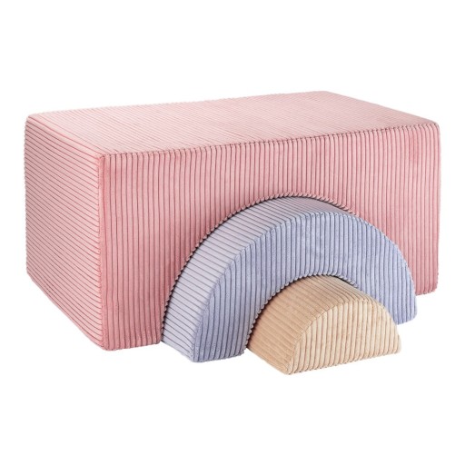 Puf de copii roz cu tapițerie din catifea reiată Rainbow – Wigiwama