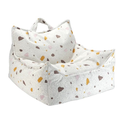 Fotoliu puf pentru copii alb cu tapițerie din țesătură bouclé/cu tapițerie din chenille Terrazzo Chair – Wigiwama