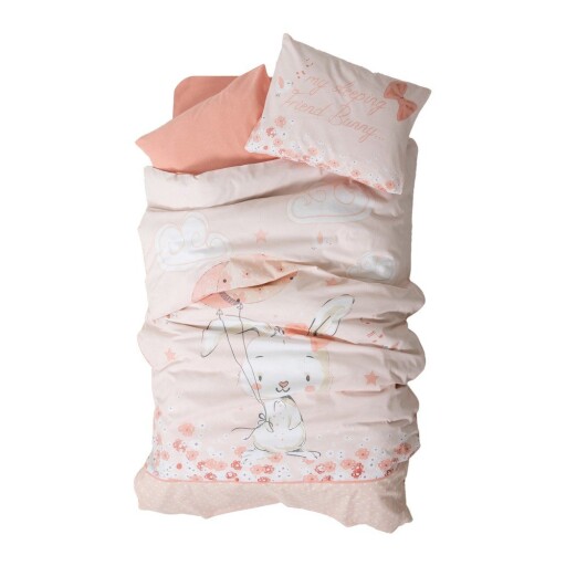 Lenjerie de pat pentru copii roz din bumbac ranforcé pentru pătuț cu cearceaf inclus, cu 4 piese 100x150 cm Rapeti – Mijolnir