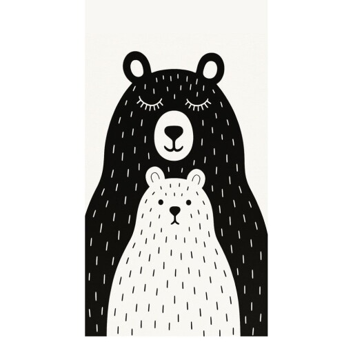 Covor pentru copii alb-negru lavabil 80x120 cm Bear Family v2 – Vitaus