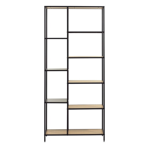 Bibliotecă neagră/în culoare naturală cu aspect de lemn de stejar 80x180x35 cm Altino – Unique Furniture