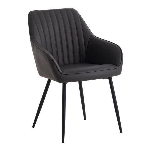 Scaune de dining gri-închis cu cotiere 2 buc. din imitație de piele Nolan Stripe – Unique Furniture