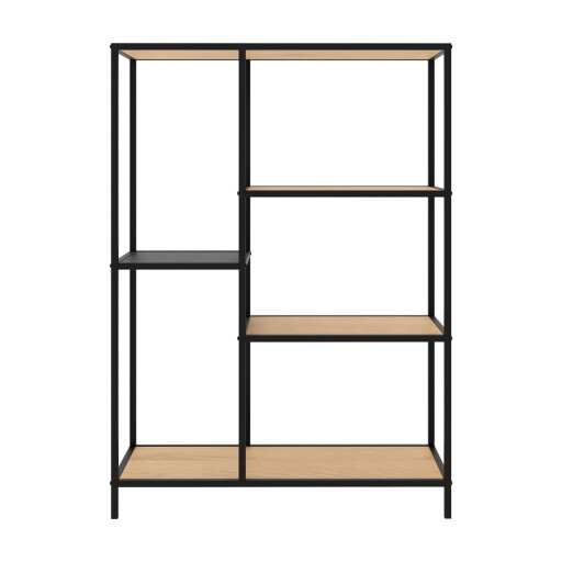 Bibliotecă neagră/în culoare naturală cu aspect de lemn de stejar 80x112x35 cm Altino – Unique Furniture
