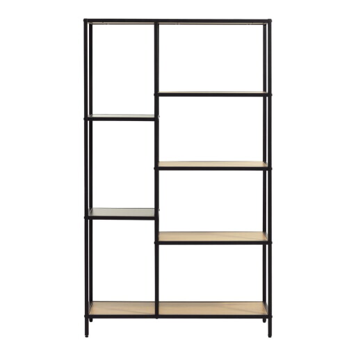 Bibliotecă neagră/în culoare naturală cu aspect de lemn de stejar 80x146x35 cm Altino – Unique Furniture