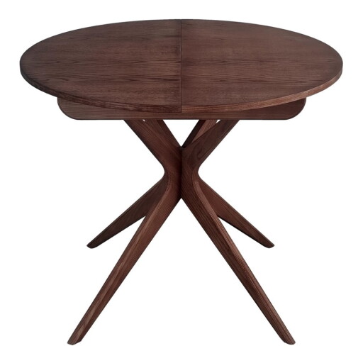 Masă de dining rotundă extensibilă cu aspect de lemn de nuc cu blat suplimentar ø 90 cm Jubi – Ragaba