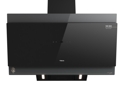 Hota Teka DVT-VG 98660 TOS BK 90 cm cu design vertical  extractie perimetrala  3 trepte + Turbo  Fresh AIR  698m3/h turbo  cristal gri inchis & negru  editie speciala Van Gogh