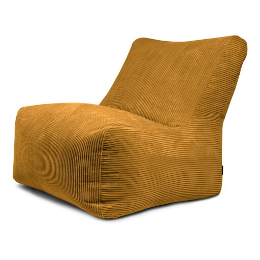 Fotoliu bean bag galben muștar cu tapițerie din catifea reiată Seat 100 Lounge – SLOWDOWN