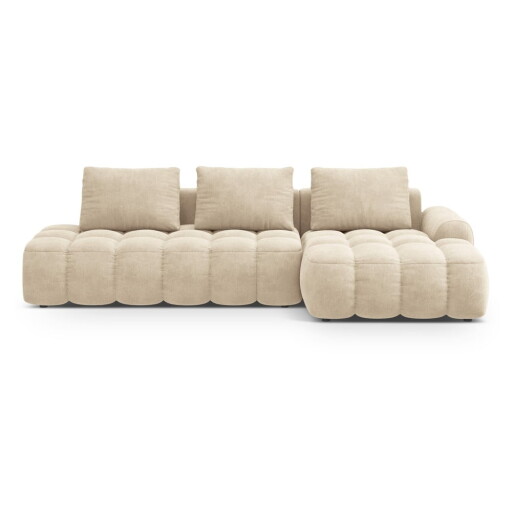 Colțar bej extensibil/cu spațiu de depozitare cu tapițerie din catifea (cu colț pe partea dreaptă/cu șezlong) Linz – Cosmopolitan Design