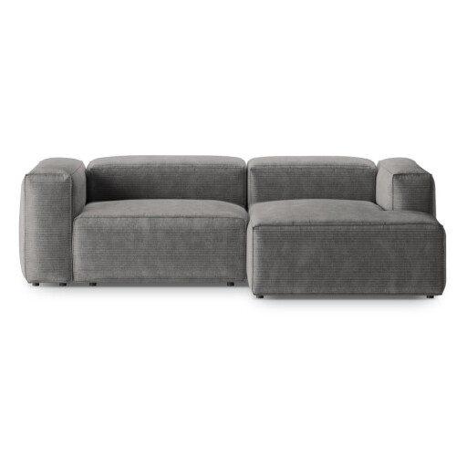 Colțar gri deschis cu tapițerie din catifea reiată (cu colț pe partea dreaptă/cu șezlong) Bergano – Cosmopolitan Design