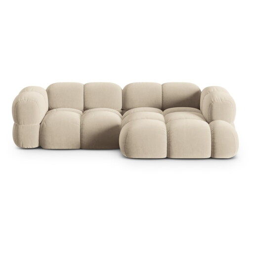 Colțar bej cu tapițerie din catifea (cu colț pe partea dreaptă/cu șezlong) Loretto – Cosmopolitan Design