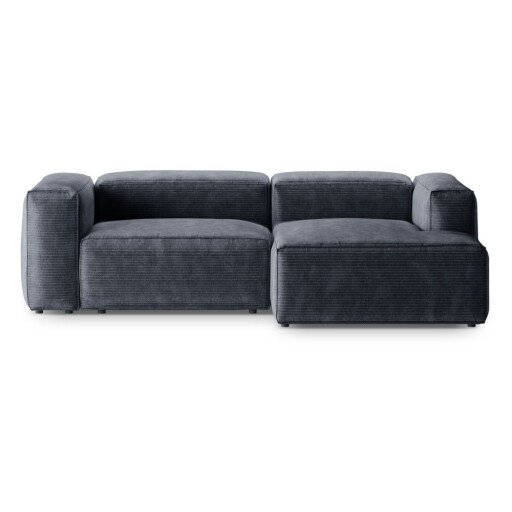 Colțar albastru prăfuit cu tapițerie din catifea reiată (cu colț pe partea dreaptă/cu șezlong) Bergano – Cosmopolitan Design