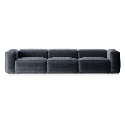 Canapea albastru prăfuit cu tapițerie din catifea reiată 364 cm Bergano – Cosmopolitan Design