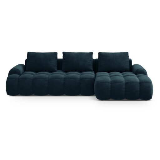 Colțar petrol extensibil/cu spațiu de depozitare cu tapițerie din catifea (cu colț pe partea dreaptă/cu șezlong) Linz – Cosmopolitan Design