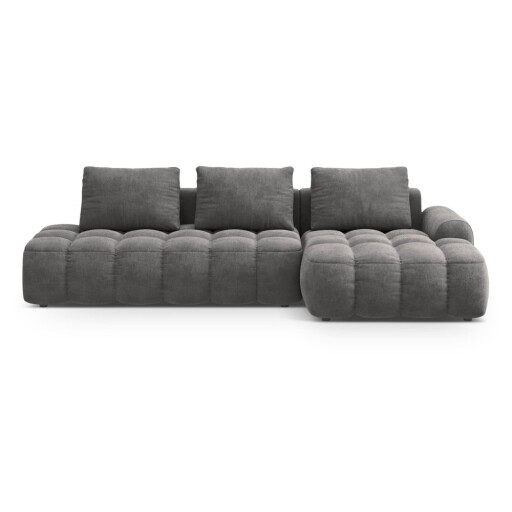 Colțar gri extensibil/cu spațiu de depozitare cu tapițerie din catifea (cu colț pe partea dreaptă/cu șezlong) Linz – Cosmopolitan Design