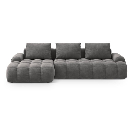 Colțar gri extensibil/cu spațiu de depozitare cu tapițerie din catifea (cu colț pe partea stângă/cu șezlong) Linz – Cosmopolitan Design