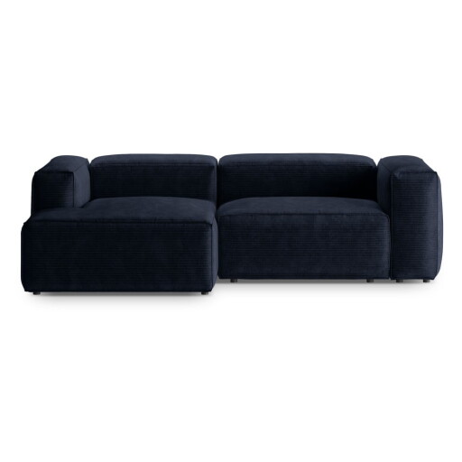 Colțar albastru închis cu tapițerie din catifea reiată (cu colț pe partea stângă/cu șezlong) Bergano – Cosmopolitan Design