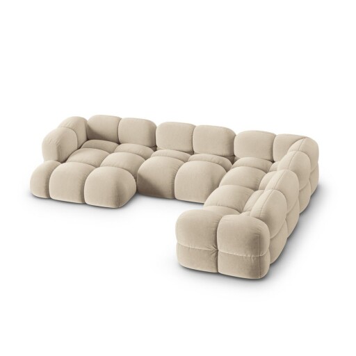 Colțar bej cu tapițerie din catifea (cu colț pe partea dreaptă/în formă de "U") Loretto – Cosmopolitan Design