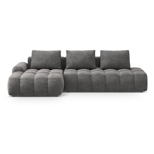 Colțar gri extensibil/cu spațiu de depozitare cu tapițerie din catifea (cu colț pe partea stângă/cu șezlong) Linz – Cosmopolitan Design