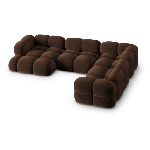 Colțar maro închis cu tapițerie din catifea (cu colț pe partea dreaptă/în formă de "U") Loretto – Cosmopolitan Design