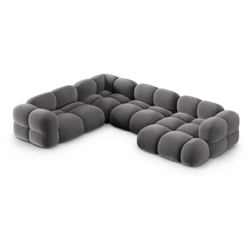 Colțar gri cu tapițerie din catifea (cu colț pe partea stângă/în formă de "U") Loretto – Cosmopolitan Design