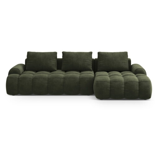 Colțar verde extensibil/cu spațiu de depozitare cu tapițerie din catifea (cu colț pe partea dreaptă/cu șezlong) Linz – Cosmopolitan Design
