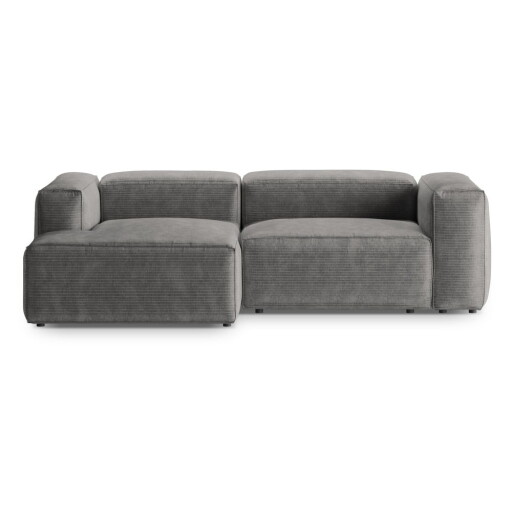 Colțar gri deschis cu tapițerie din catifea reiată (cu colț pe partea stângă/cu șezlong) Bergano – Cosmopolitan Design