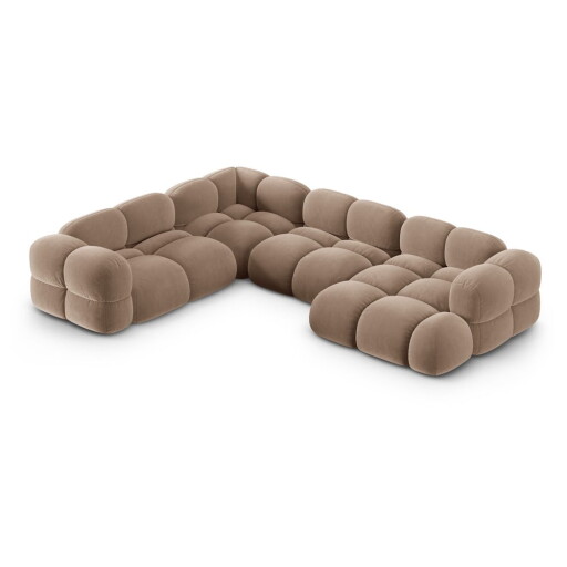 Colțar maro cu tapițerie din catifea (cu colț pe partea stângă/în formă de "U") Loretto – Cosmopolitan Design