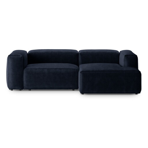 Colțar albastru închis cu tapițerie din catifea reiată (cu colț pe partea dreaptă/cu șezlong) Bergano – Cosmopolitan Design