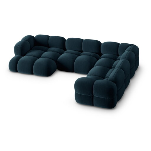 Colțar albastru închis cu tapițerie din catifea (cu colț pe partea dreaptă/în formă de "U") Loretto – Cosmopolitan Design