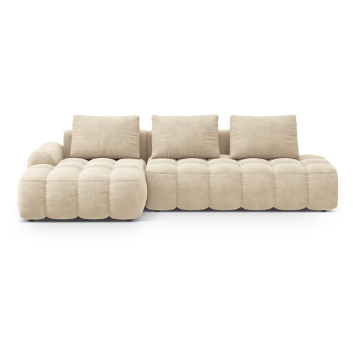 Colțar bej extensibil/cu spațiu de depozitare cu tapițerie din catifea (cu colț pe partea stângă/cu șezlong) Linz – Cosmopolitan Design