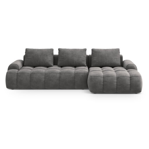 Colțar gri extensibil/cu spațiu de depozitare cu tapițerie din catifea (cu colț pe partea dreaptă/cu șezlong) Linz – Cosmopolitan Design