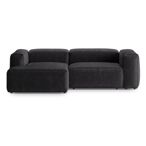 Colțar gri închis cu tapițerie din catifea reiată (cu colț pe partea stângă/cu șezlong) Bergano – Cosmopolitan Design