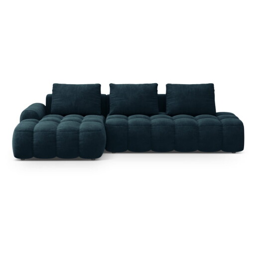 Colțar petrol extensibil/cu spațiu de depozitare cu tapițerie din catifea (cu colț pe partea stângă/cu șezlong) Linz – Cosmopolitan Design