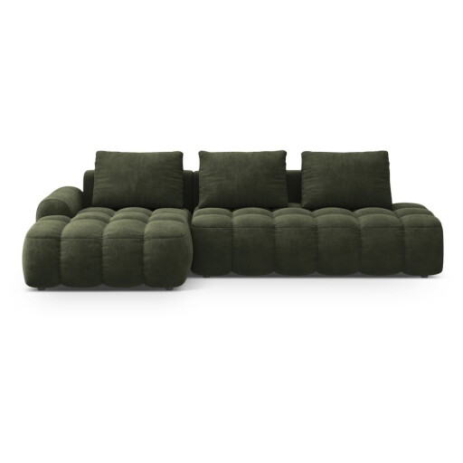 Colțar verde extensibil/cu spațiu de depozitare cu tapițerie din catifea (cu colț pe partea stângă/cu șezlong) Linz – Cosmopolitan Design