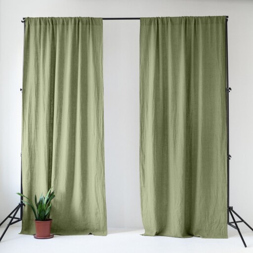 Draperie verde-deschis din in 140x200 cm Sage – Linen Tales