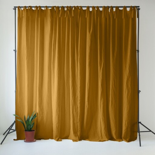 Draperie galben ocru-maro din in 140x330 cm Bronze – Linen Tales