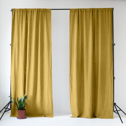 Draperie galbenă din in 140x330 cm Lemon Curry – Linen Tales