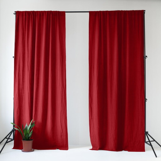 Draperie roșie din in 140x250 cm Lava Falls – Linen Tales