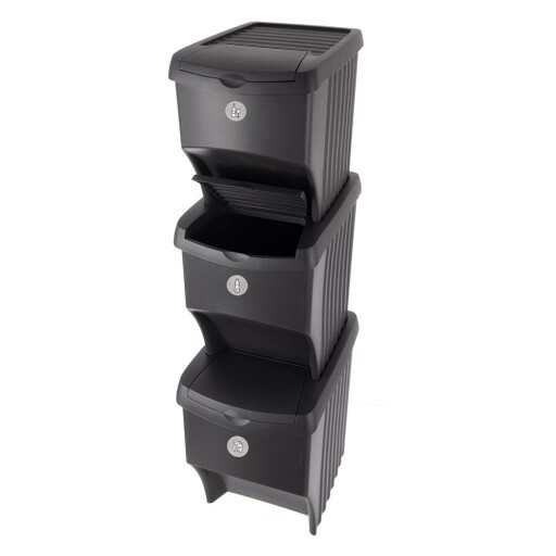 Coșuri de gunoi negre 3 buc. pentru reciclare 3x22 l din plastic – Orion