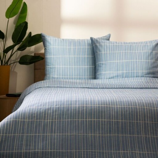 Lenjerie de pat dubla Grila, Homla, 3 piese, 160x200 cm, bumbac, albastru