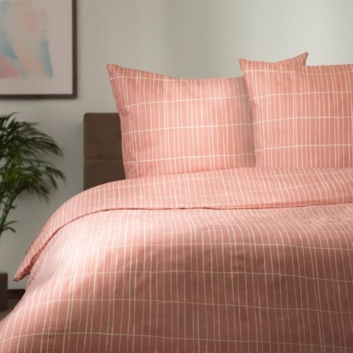 Lenjerie de pat King Size, Grila, Homla, 3 piese, 200x220 cm, bumbac, roz