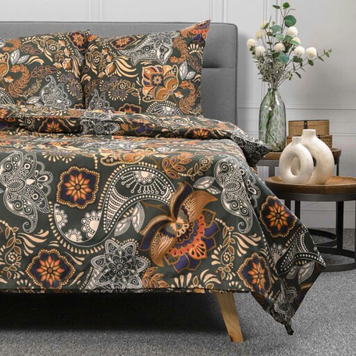 Lenjerie de pat dubla Tapua, Homla, 3 piese, 160x200 cm, 70x80 cm, bumbac, multicolor