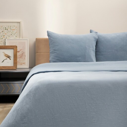 Lenjerie de pat King Size, Cordelia, Homla, 3 piese, 200x220 cm, bumbac, albastru/alb