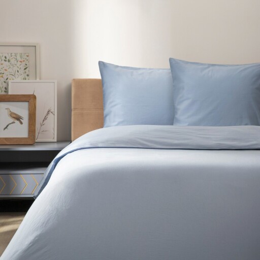 Lenjerie de pat King Size, Defla, Homla, 3 piese, 200x220 cm, bumbac, albastru
