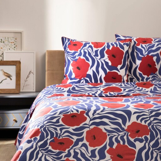 Lenjerie de pat King Size, Vallmo, Homla, 3 piese, 200x220 cm, bumbac, multicolor