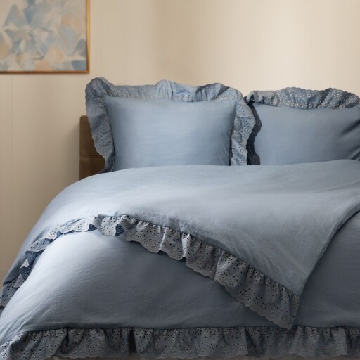 Lenjerie de pat King Size, Morain, Homla, 3 piese, 200x220 cm, microfibra din poliester, albastru