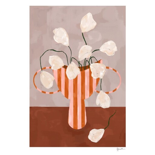 Poster 30x40 cm White Flowers in Striped Vase – The Poster Club