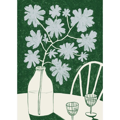 Poster 30x40 cm Blue Flowers & Red Wine – The Poster Club